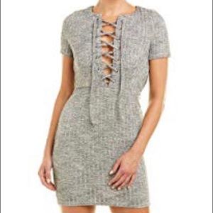 NWT J.O.A Gray Ribbed Lace Up Bust Shift dress
